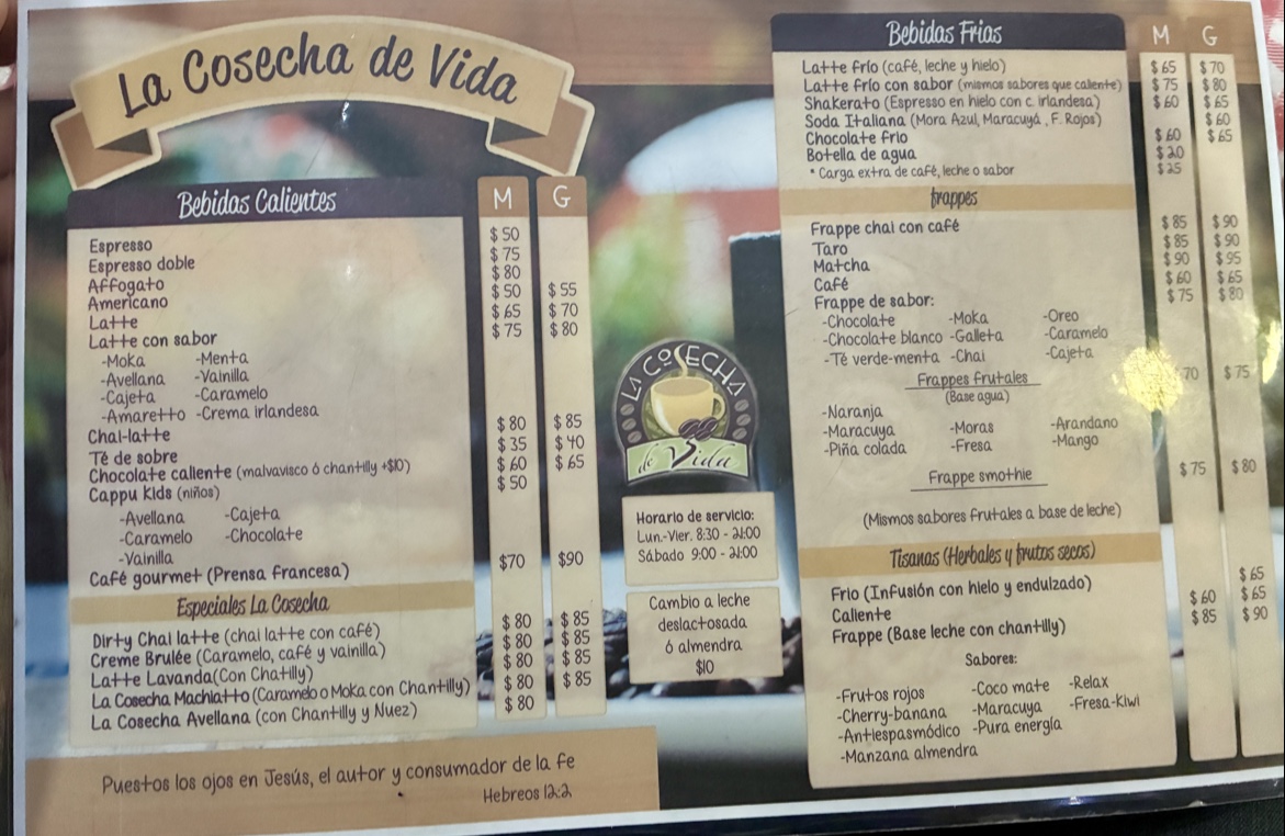 La cosecha de vida Menu - Image 1